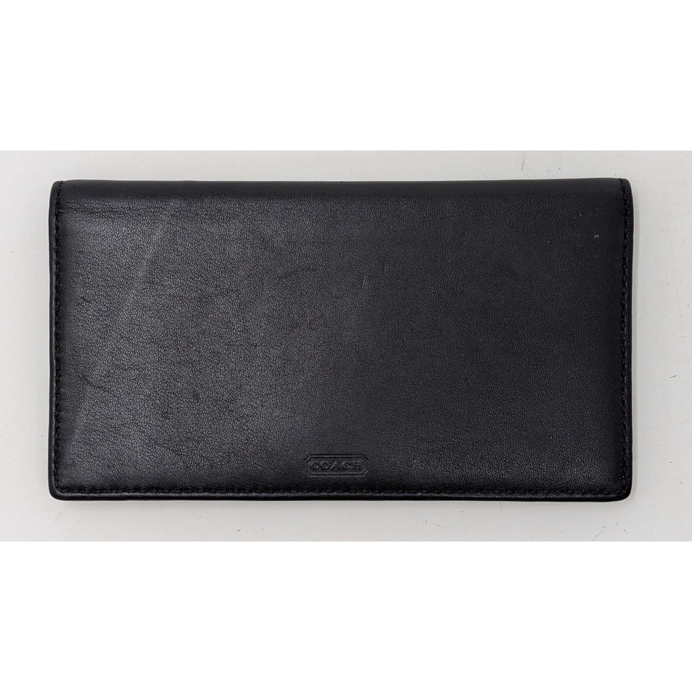 Coach Checkbook Cover Wallet Bi-Fold Soft Leather Pen Holder Black